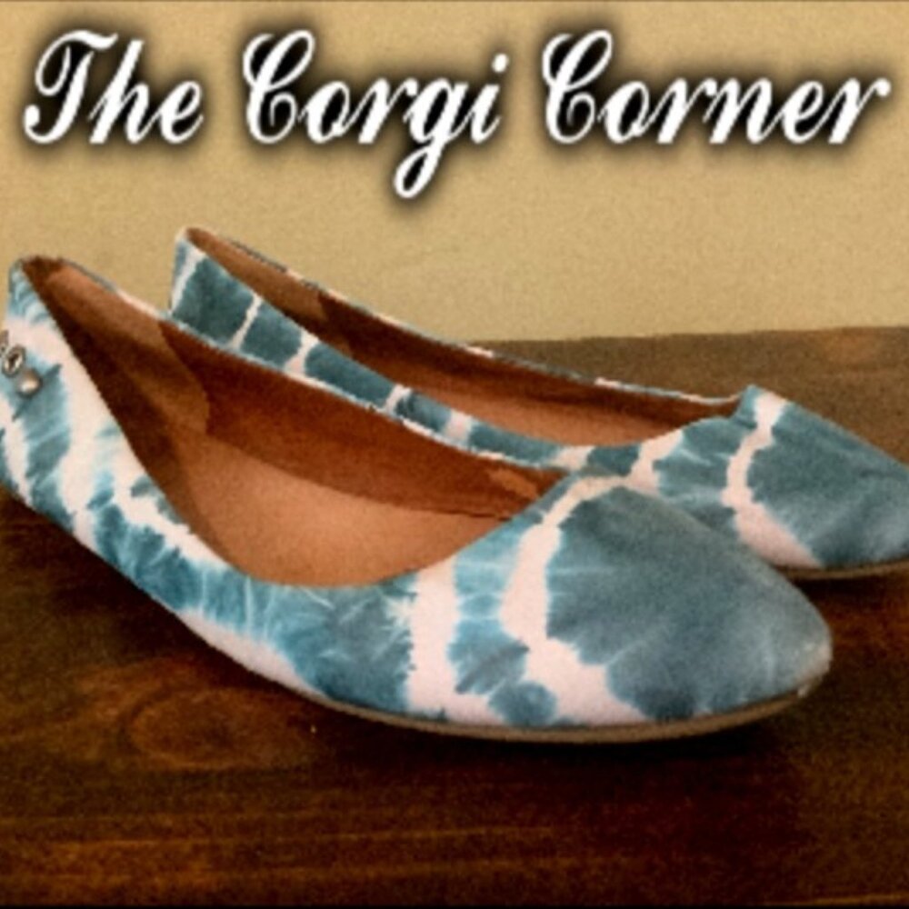 Blue & White Tie-Dye Pointed Toe Ballet Flats with Studs